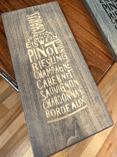 Carved Wine Bottle Sign with Wine Names - Newman Specials